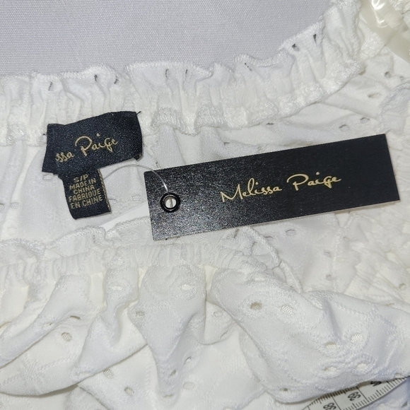 MELISSA Paige White Eyelet 3/4 Bell Sleeve Ruffle Collar Boho Tunic Top Blouse - Picture 8 of 8